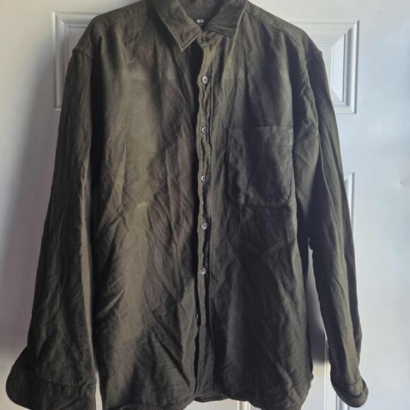 Uniqlo Flannel Dark Green Shirt Size L - Picture 2 of 6